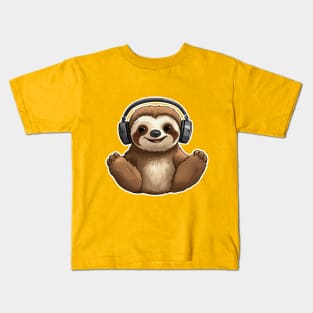 Cute Sloth Wearing Headphones Kids T-Shirt